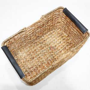 Panier de rangement en jacinthe d'eau, nouveau design, rectangulaire, avec poignée en cuir - Product Image 3