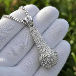ICEQ JEWELLERY Micro Pave Moissanite Microphone Pendant 925 Silver Rhodium Plated Hip Hop Luxury Themed Charm Unisex Everyday - Product Image 2