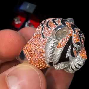 Bague Tête de Tigre en Argent Plaqué 925 avec Diamant Moissanite Incrusté, Bijou au Design Animalier, Cadeau de Fête - Product Image 2