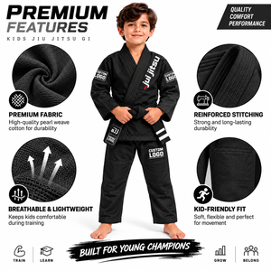 Combinaison de Jiu-Jitsu légère pour enfants, 100% coton, 350 grammes, fabricant de kimonos de Jiu-Jitsu brésilien pour enfants, logo personnalisé - Product Image 3