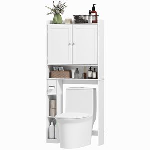 Moderno Gabinete de Almacenamiento Sobre el Inodoro, Color Blanco, con 2 Puertas, Almacenamiento Sobre el Inodoro, Práctico Portarrollos de Papel Higiénico, Estantes para Baño - Product Image 1