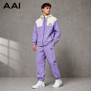 Sudadera con capucha personalizada para hombre, diseño de bloques de color, impermeable, al por mayor, tipo chaqueta cortavientos extragrande con cremallera y pantalones a juego, chándal deportivo - Product Image 1