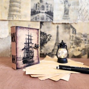 Large Sailing Ship Leather Hardcover Diary <b>Notebook</b> Sketchbook 120 Sheets <b>Spiral</b> Binding <b>A5</b> Pencil Gift - Product Image 2
