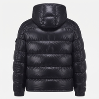 Veste matelassée noire brillante, fermeture éclair intégrale, boutons-pression, poches zippées, ourlet à cordon de serrage, fabrication OEM personnalisée, directement de l'usine