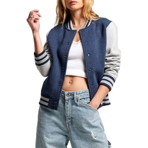 Veste universitaire unisexe en coton et polyester, couleur unie, fermeture à boutons, col rabattu, coupe courte décontractée, pour l'automne - Product Image 1