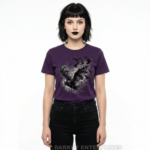 Fabricante de Camisetas Personalizadas para Mujer, Camiseta con Gráfico de Luna Sangrienta en un Cementerio, 100% Algodón, Color Negro, Tops para Mujer, Halloween Nocturno, Fábrica OEM - Product Image 5