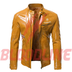 BLOODLINE Men's Black PU Leather Moto Biker <b>Jacket</b> <b>Slim</b> <b>Fit</b> Zipper Closure Stand Collar Solid Color Autumn Wear - Product Image 5