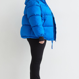 2026 Trending Women's Blue Hooded Puffer Jacket Full <b>Sleeve</b> Zipper Closure Solid Color Winter Warm Down Coat Casual Outerwear - Product Image 3