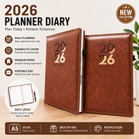 Agenda Diaria Ejecutiva Minimalista Premium 2026, Tamaño B5, Cubierta de Cuero PU Marrón, Organizador de Negocios Portátil, Logotipo Personalizado en Relieve