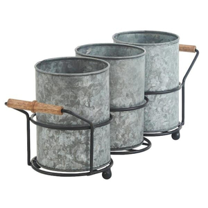 Portautensilios de metal galvanizado con cuatro compartimentos y asa de madera, organizador de cubiertos de cocina estilo rústico - Product Image 6