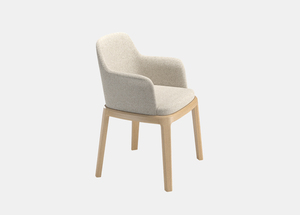 Chaise de salle à manger scandinave rembourrée avec structure en teck massif, fauteuil moderne minimaliste en tissu - Product Image 2