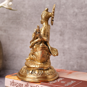 Diosa india tradicional Saraswati sentada en Hans Showpiece artístico latón decoración del hogar artículo de regalo para Diwali - Product Image 5