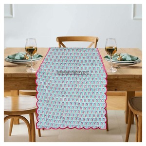 Handmade Bohemian Modern Floral Indian Cotton Block Print <b>Wedding</b> Home Kitchen Dining Embroidery Edge <b>Table</b> <b>Runner</b> - Product Image 6