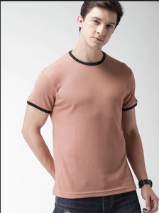 Camiseta Casual de Manga Corta Rosa para Hombre, Cuello Redondo, Color Sólido, 100% Algodón, Transpirable, Tejido Ecológico, ODM, Ropa de Verano - Product Image 1