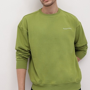 Sweat-shirt à col rond pour homme avec slogan, vert olive, en molleton bouclette, épaules tombantes, pull-over, fabricant de vêtements - Product Image 4