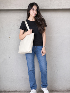 กระเป๋าผ้าแคนวาสแฟชั่นผู้หญิงพิมพ์ลายตามสั่ง EcoDari ขายส่ง พร้อมหูหิ้วยาว ลายตัวอักษร สายรัดแบบตะขอเกี่ยว ซิป และหัวเข็มขัด - Product Image 2