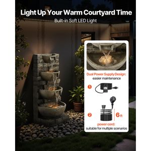 Fontana a LED da Esterno a 4 Livelli, Altezza 35,63 Pollici, Cascata a Cascata in Pietra con Garanzia di 1 Anno - Product Image 6