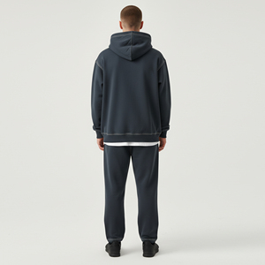 Custom <b>Mens</b> Hooded <b>Tracksuit</b> Solid <b>Green</b> Cotton Fleece Sweatshirt and Pants Set Casual Streetwear Full Length Drawstring Closure - Product Image 4