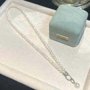 Collier en argent S925 de haute qualité, longueur moyenne, perles de 5-6 mm, 50 cm, pendentif, boucle universelle, magnifique collier de 50 cm, universel - Product Image 4