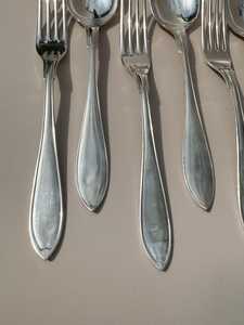 Antique Italian Silver Plated Flatware Set – Mid-Century Modern 8 Piece <b>Cutlery</b> - Product Image 2