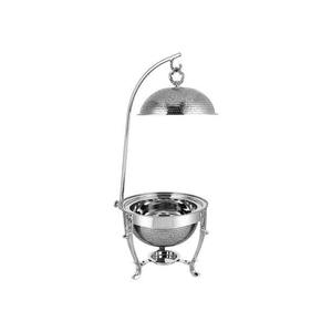 Al por mayor, Barra colgante de acero inoxidable redonda para calentador de alimentos, con tapa abovedada plateada efecto espejo martillado y soporte de grúa curvo ornamental - Product Image 2