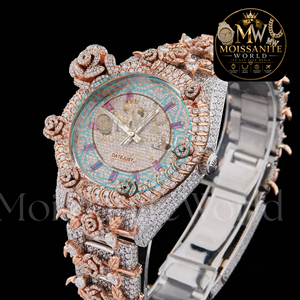 <b>Rose</b> <b>Gold</b> Tone Stainless Steel Watch Bracelet Mechanical Analog <b>Dress</b> Date Full Diamond Look Crystal Dial Jewelry Style Party - Product Image 4