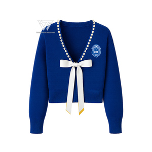 Wholesale Greek Zeta Phi Beta Sorority Clothing Deep V-Neck Pearl Trim Ribbon Bow <b>Pullover</b> <b>Sweater</b> Cardigan - Product Image 1