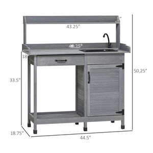 Tavolo da Lavoro Grigio per Esterni con Lavello, Rubinetto e Cassetto per Giardino, Patio e Serra - Product Image 3