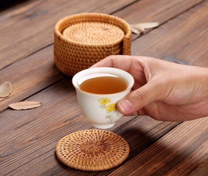 Sous-verres en rotin biodégradable pour tasses à café et à thé, logo personnalisé OEM, emballés en carton, tapis et coussinets réutilisables pour restaurants - Product Image 2