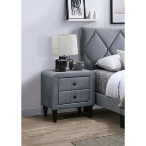 Splendido Comodino in Velluto Grigio con Design Elegante, 2 Cassetti e Gambe in Vetro Temperato, Arredamento per Camera da Letto - Product Image 2