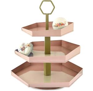 Nuevo Soporte para Pastel de Metal Martillado de 2 Niveles con Diseño Vintage, Acabado Rosa, Niquelado, Hecho a Mano, Ecológico, Fácil de Limpiar, para Bodas - Product Image 1