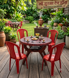 Table de jardin ronde en résine, table de patio, table de salle à manger ronde aspect marbre pour cour - Product Image 3