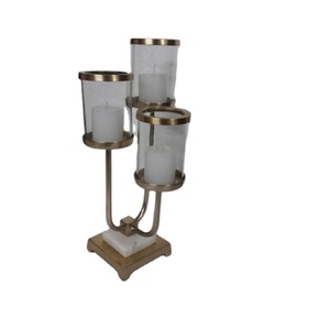 Modern <b>Marble</b> Base Brass Finish 3-Arm Metal Hurricane <b>Candle</b> <b>Holder</b> Glass Cylinder Pillar <b>Candle</b> Stand Centerpiece Home Decor - Product Image 1