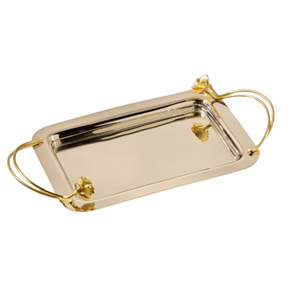 Stainless Steel Hotel Accessories Supplies Table Decorative Serving <b>Tray</b> With Floral Handle <b>Snacks</b> Dessert Server Ware Platters - Product Image 2