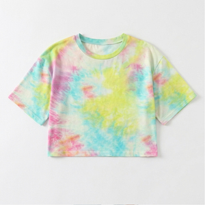 OEM Neon Rainbow Tie Dye <b>Crop</b> <b>Top</b> Female Retro Cropped Crewneck Tee Shirt Loose Fit Vibrant Multi Color Dyed Girl Summer <b>Tops</b> - Product Image 1