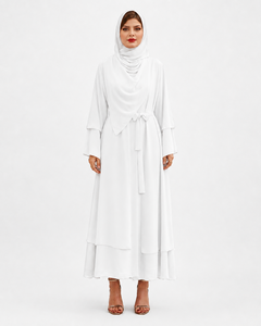 Abaya longue pour femmes 2026, style élégant en tissu doux, caftan uni en polyester et mousseline avec ceinture assortie - Product Image 1