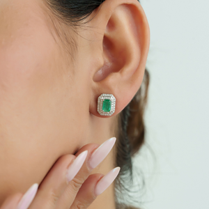 Handmade Collection of 100% Natural Zambian <b>Emerald</b> & Diamond Double Cluster <b>Stud</b> <b>Earrings</b> Latest 14K White Gold Bulk Jewelry - Product Image 2