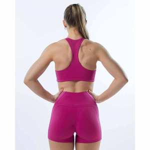 Sujetador deportivo sin costuras para mujer, cuello halter, soporte medio, color rosa liso, ropa deportiva - Product Image 2