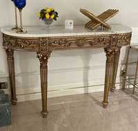 Console vintage sculptée à la main avec cadre de miroir, design antique, cadre en bois, plateau en bois, meuble d'entrée ou de salon