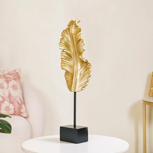 Display Decor Gold Finished Vintage Metal Sculpture <b>Leaf</b> Design Decorative Showpiece Home Living Room Office Table - Product Image 1