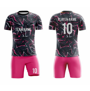 ชุดเสื้อฟุตบอลผู้ชายแบบปรับแต่งได้ สีดำไล่เฉดสีน้ำเงิน พิมพ์ลายแบบ Sublimation ผ้าโพลีเอสเตอร์ 100% ระบายเหงื่อได้ดี แขนสั้น ทรงสปอร์ต - Product Image 2