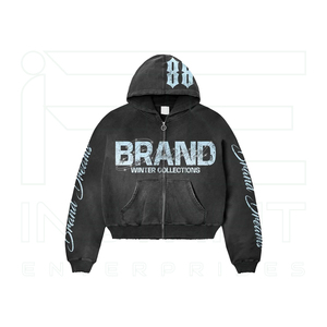 Ensemble de survêtement streetwear d'hiver pour homme : sweat à capuche zippé et pantalon de survêtement évasé avec logo de marque imprimé, coupe ample longue - Product Image 2