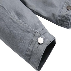 Veste en jean grise pour homme, col montant, coupe ajustée, en coton tissé, simple boutonnage, style automne - Product Image 6