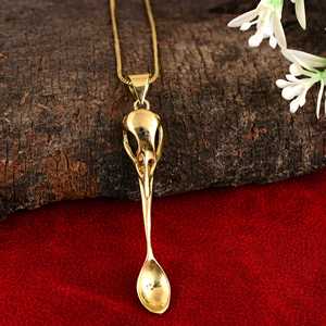 Pendentif cuillère crâne d'oiseau, collier vintage en alliage, bijoux de mode unisexe, thème alimentaire - Product Image 1