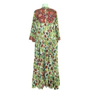 Robe longue maxi vert floral pour femme, manches longues, style vintage bohème, coupe ample, décontractée, pour l'été, vente en gros - Product Image 1