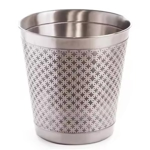 Modern Arrival Cylindrical Metal Paper Basket With Gold Leaf Pattern Decorative Indoor Waste <b>Bin</b> Household Use Trash Can - Product Image 4