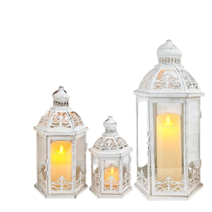 Farol de metal y vidrio de estilo popular con acabado blanco para decoración de iluminación en el hogar, bodas y Navidad, faroles de pie en oferta. - Product Image 1