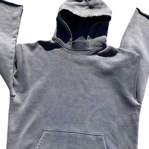 Fabricante de sudaderas con capucha grises desgastadas personalizadas, sudadera extragrande con dobladillo sin rematar y marca OEM, sudadera con capucha rosa lavada con efecto desgastado por el sol, extragrande - Product Image 5
