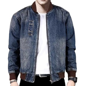 Veste décontractée pour homme printemps-automne, col rond personnalisé, 100% coton, veste en jean vintage à patchwork - Product Image 1
