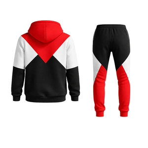 Men's Color Block <b>Tracksuit</b> Hoodie and Jogger Set Red Black <b>White</b> Zipper Sweatshirt Sportswear Casual Gym Wear - Product Image 3